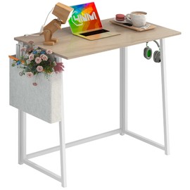 4NM 31.5" Small Desk with Storage Bag, Simple Assembly Folding Computer Desk Home Office Desk Study Writing Table for Small Space Offices - Natural and White