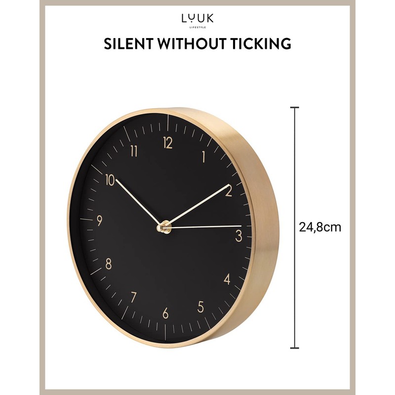 LUUK LIFESTYLE Modern wall clock with silent movement and no