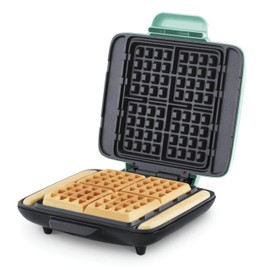 Dash Deluxe No-Drip Waffle Iron Maker Machine 1200W + Hash Browns, or Any Breakfast, Lunch, & Snacks with Easy Clean, Non-Stick + Mess Free Sides, Aqua