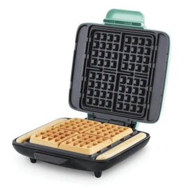 Dash Deluxe No-Drip Waffle Iron Maker Machine 1200W + Hash Browns, or Any Breakfast, Lunch, & Snacks with Easy Clean, Non-Stick + Mess Free Sides, Aqua