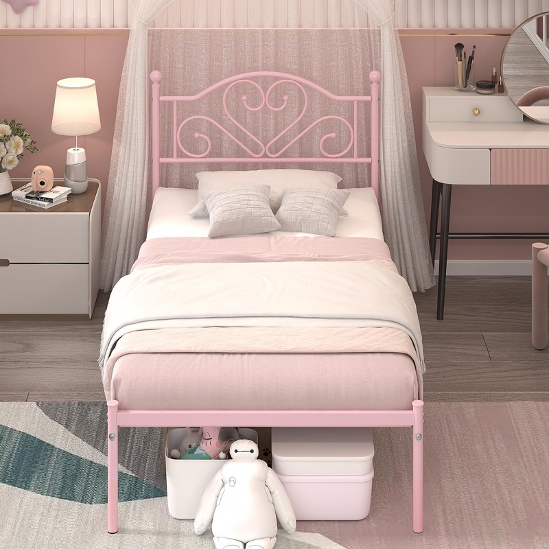 Weehom Twin Bed Frames with Headboard, Heavy Duty Metal Platform