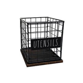 Rae Dunn Utensil Caddy - Silverware Holder, Cutlery Caddy for Fork, Knife and Spoon - Rustic Farmhouse Metal Grid-Iron Frame - Kitchen Organizer and Countertop Space Saver for Flatware