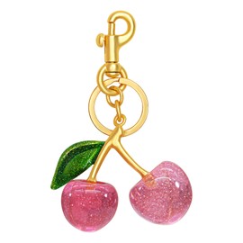 nylry Cherry Keychain Cherry Bag Charm Purse Charms for Handbags Cute Keychain Cherry Accessories Gifts for Women Cherry Charm Aesthetic Kawaii Keychain Accessories Charms-Green leaves&pink cherry