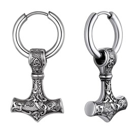 FaithHeart Viking Earrings for Men, Viking Style Mjölnir Earrings for Women, Viking Axe Earrings, Hanging Arrow Stud Earrings with Gift Box for You and Lovers, Stainless Steel, No Gemstone