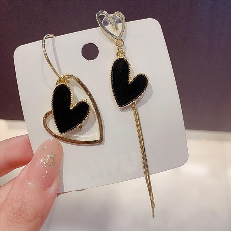 Vavhoo Mismatched Asymmetric Heart Dangle Earrings Alloy Heart Shaped Statement