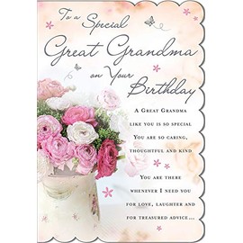 Piccadilly Greetings Goldmark Great Grandma Birthday Card - Big Pink and White Roses In Vase 9' x 6.25'