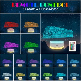 Anywin Train Night Light for Kids, 3D Illusion Night Lamp with 16 Colors Changing & Remote Control & Dimmer for Room Decor,Birthday Chritmas Gifts for Boys Children Girls