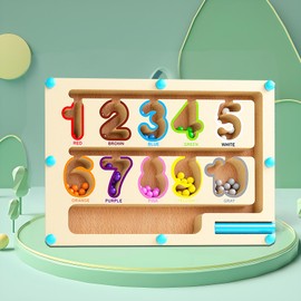 Lokorus Wooden Magnetic Beads Maze Toy Board for Kids,Color Number Beads Classification Toy for Aged 3 Years+