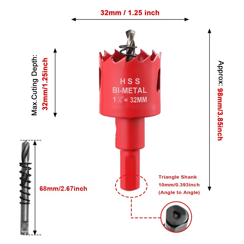 32mm Hole Saws Cutter, HSS Bi-Metal Drill Bit for Wood,