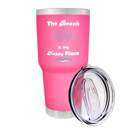 Palm City Products 30 oz The Beach is My Happy Place Tumbler - Insulated Stainless Steel Travel Mug with Spill-Proof Lid - Ideal for Beach Lovers, Hot and Cold Drinks, Travel Friendly