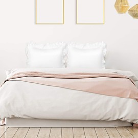 sourcing map Luxury Satin Oxford Pillowcases, Pair of 2 White Ruffled Pillow Shams 20 x 26 Inch with Envelope Closure, Standard Size Pillow Cases Covers