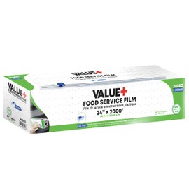 VALUE + Foodservice Clear Plastic Wrap Film (24 in x 2000 ft), Cling Film with Slide Cutter, Food Wrap Roll, Commercial Grade, Great for Sealing & Storage, Ideal for Home Use & Food Service Industry