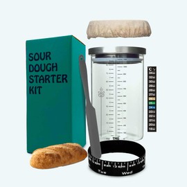 Sourdough Starter Kit DIY 40 Oz Large with Date Marked Feeding Band, Thermometer, Cloth Cover, Stainless Steel Lid , wide mouth, perfect for beginners, Reusable