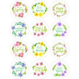 Wonmon 360 PCS Hello Spring Stickers for Envelopes, Round Watercolor Spring Flower Wreath Stickers Happy Spring Stickers for Kids Envelope Seals Gifts Cards Spring Party Favor Decorations