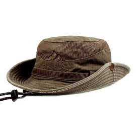 KeepSa Sun Hat Men Women Cotton Foldable Summer Anti UV Outdoor Bucket Hat Travel Hat Safari Cap with Breathable Mesh and Adjustable Chin Strap, Brown, 56-59