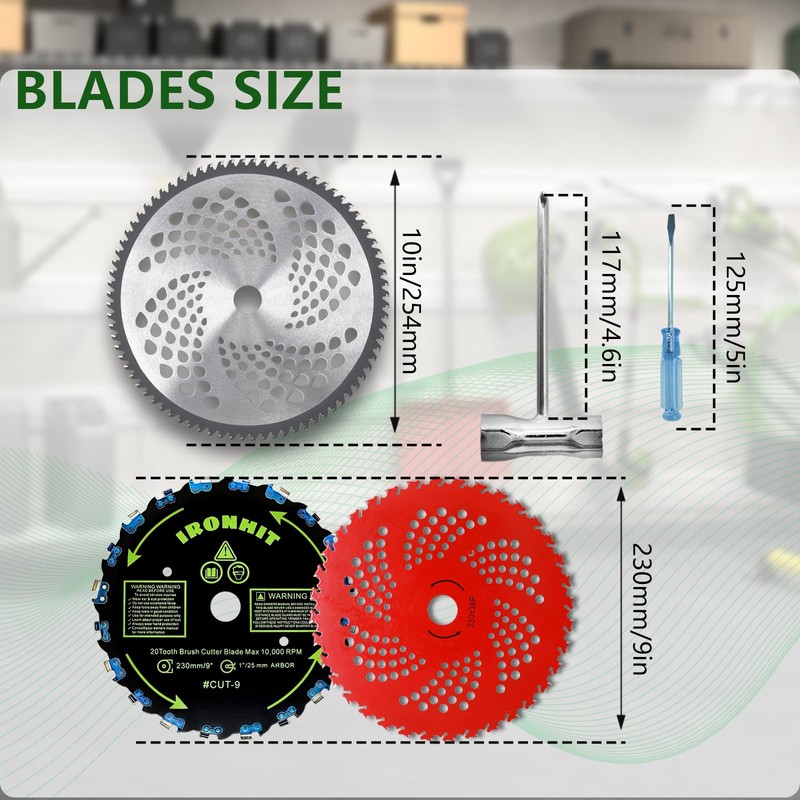 IRONHIT 9" x 20T Chainsaw Tooth Brush Cutter Blades, 9"