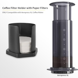 CAFEMASY Coffee Filter Holder with 200 Count Paper Filters Compatible with Aeropress XL Espresso Maker Replacement Round Disposable Coffee Filters and Holder Coffee Accessories Pack