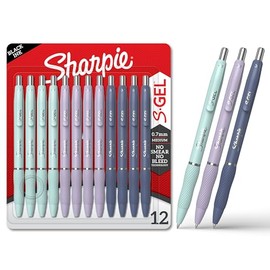 Sharpie S-Gel, bolgrafos de gel, punta media (0.028 in), barriles de moda surtidos, tinta negra, 12 unidades                                          