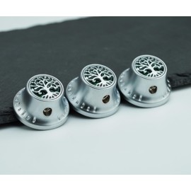 Guyker Top Hat Potentiometer Control Knobs Dia. 6.3mm Shaft Pots, 3PCS Zinc alloy Bell Speed Tone Volume Switch Knob with Tree Of Life Surface Replacement for Electric Guitar Bass, CKB033 Chrome