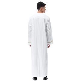 LVCBL Thobe for Men Islamic Muslim Caftan Thobe Mens Abaya Gown Shirts with Zipper White XL