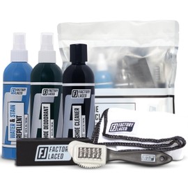 FACTORY LACED Shoe Cleaner Sneakers Kit - Includes - 8oz Sneaker Cleaner, Shoe Deodorizer, Stain and Water Repellent Spray- Safe on Vinyl, Nubuck, Suede, & More
