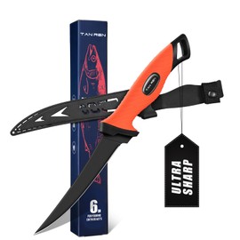 TAN REN Fillet Knife for Fish 6 inch, Flexible Fishing Knife for Filleting and Cleaning, Non-Slip Handle Stainless Steel Filet Knives with Sheath, Ideal for Boning & Filleting Fish