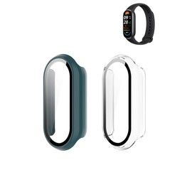(2 Pack) Case for Xiaomi Smart Band 9/Band 9 NFC Global Version (2024) 1.62" Amoled Display, Hard PC Screen Protector,9H Tempered Glass Ultra-Thin Full-Coverage Shockproof Bumper,Transparent&Green.