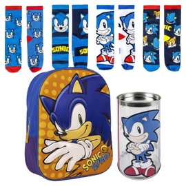 Lucky Boxer Boys Sonic Children's Backpack 3D Sonic + Pack of 4 Socks Design Sonic Size 31-34 (Pack of 1), acoustical, Casual