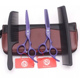 Purple Dragon Tijeras Estilista Barberia  Degrafilado Kit 2 Peines 5.5