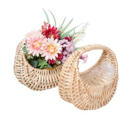 JJSQ Flower Girl Baskets for Wedding Small Wicker Basket with Handle Set of 2 Wicker Gift Basket Empty for Fill, Decorative Baskets for Home Decor