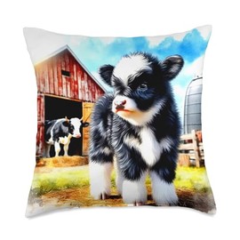 Miniature Cow Farm Barn Cow Lovers Art Design Throw Pillow