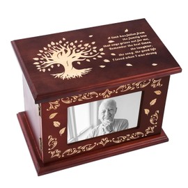 Cremation Urns for Adult Human Ashes Male or Female, Funeral Urns for Ashes with Photo Frame, Solid Walnut Wooden Burial ERN Memorial Keepsake Box for Adults 280LBS (Tree of Life)