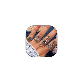 Silver Knuckle Stacking Rings Set for Women Vintage Boho Flower Statement Rings for Teen Girls Gothic Chunky Joint Finger Stacked Nail Ring Gift (Silver2)