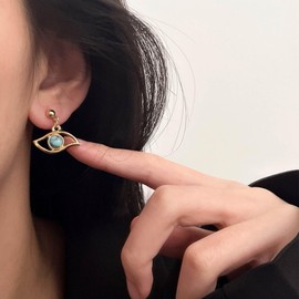 Inilbran Boho Turquoise Evil Eye Drop Earrings Blue Turquoise Evil Eye Stud Earrings Vintage Devil Eye Dangle Earrings Minimalist Evil Eye Protection Earrings Jewelry for Women and Girls