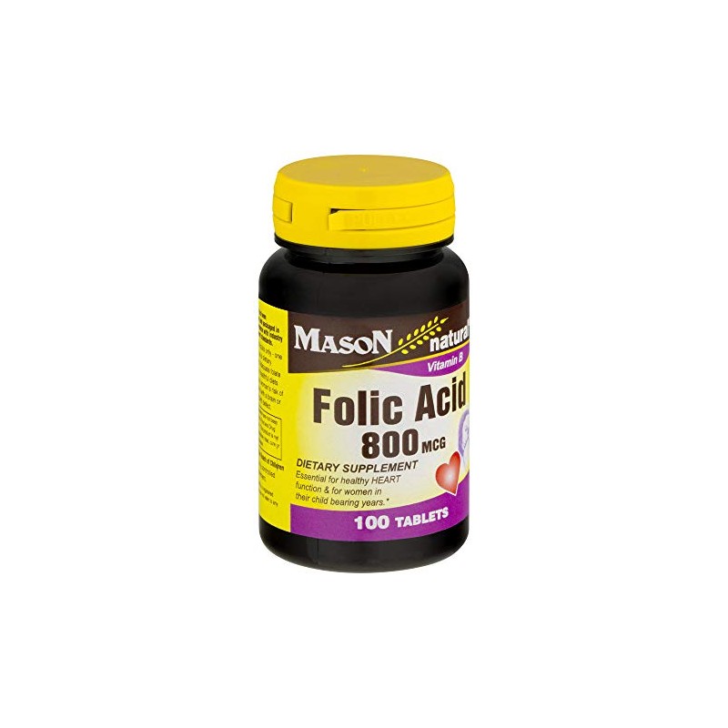 Mason Natural Folic Acid, 800 mcg, 100 Tablets