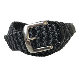 WING LEATHER GTM001 Leather Rubber Mesh Belt, Cowhide Leather, Spirit, Casual, Stretchable, Unisex, Black