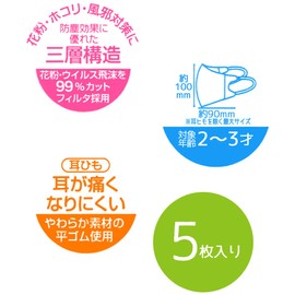 Skater MSKB1 Non-Woven 3D Mask, 3-Layer Construction, For Kids, Ages 2-3, Pack of 5, Doraemon