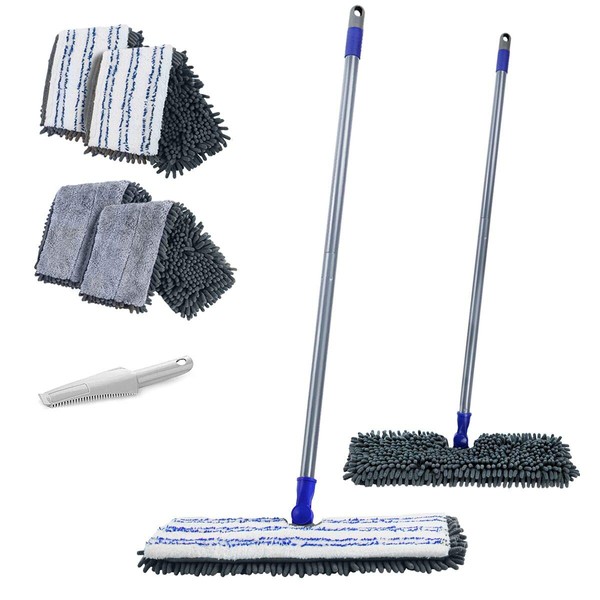 MASTERTOP Two Sided Dust Mop Floor Cleaning System - 360 Microfiber Mop,Wet Mop Dry Floor Cleaning Mop for Hardwood, Laminate, Vinyl, Tiles,4 Washable Soft Refill Pads, 1 Cleaning Mop Head Brush