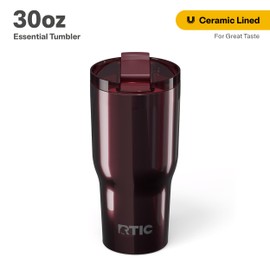 RTIC 30oz Essential Tumbler with Lid, Insulated, Stainless Steel, Metal, Double Wall Vacuum-Insulation, Ceramic Lined, Travel Cup for Iced Coffee, Tea, Hot and Cold Drink, Vintage Rose Metallic