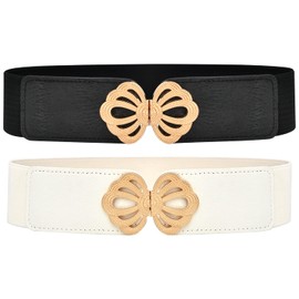 DUOXIN 2 Pieces Women Elastic Waist Belt, Wide Stretchy Belts Elegant Cinch Lady Elastic Waistband for Dresses Shirt Sweater Coat (Black+White)