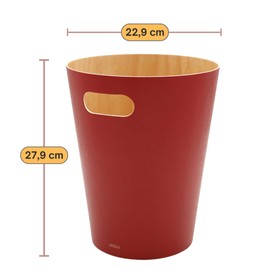 Umbra Woodrow Abfalleimer – Zweifarbiger Holz Papierkorb für Büro, Badezimmer, Wohnzimmer und Mehr, 7,5l Fassungsvermögen, rot/natur