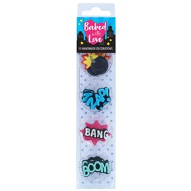 Baked with Love - Handmade Edible Sugar Cupcake Decorations, 10 Pieces - Superhero Sugar Pipings, Multicolour
