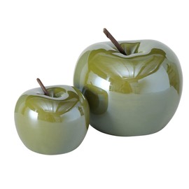 Boltze Deko Apfel Perly (2er Set, zur Dekoration / Geschenkidee, Deko für Küche / Wohnzimmer / Esszimemr, Tischdeko Höhe 7-9 cm) 2013536, Grün