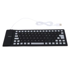 Silicone Keyboard Fully Sealed Design Lightweight Portable Silent Soft Comfortable USB Wired Silicone Keyboard for PCBlack