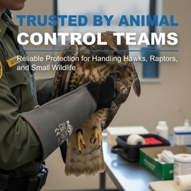 RAPICCA Animal Handling Gloves Bite Proof Reinforced Leather Padding Dog,Cat Scratch,Bird Handling Falconry Gloves Grabbing,Reptile Squirrel Snake Bite 22in Grey-Black