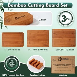 Bamboo Cutting Board Set 3 Packs with Non Slip Feet Holder and Over Sink Nice Solid Thick Durable Wood Cutting Boards for Kitchen Extra Large Small Vegetables and Fruits Kitchen Gifts (Carbonized