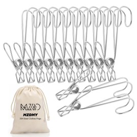 30 Pcs Clothes Pegs，3.74in Stainless Steel Metal Long Tail Clip with Hooks, Durable Hanging Clips，Heavy Duty Multifunctional Hangers Use for Display Storage Items(30 PCS)