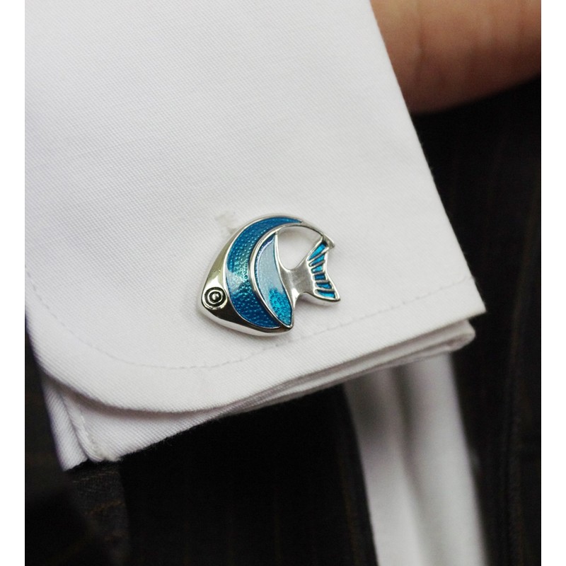 Salutto Men's Blue Angel Fish Cufflinks with Gift Box