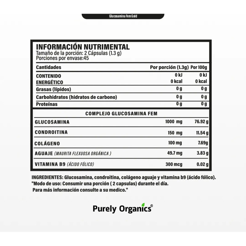 Glucosamina Gold para Mujeres | 90 Cápsulas | Purely Organics