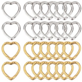 SOFPLATE 120Pcs Heart Beads Frame, Small Frame Metal Beads, Alloy Tibetan Style, Hollow Gold & Silver, Love Linking Rings, DIY Crafts
